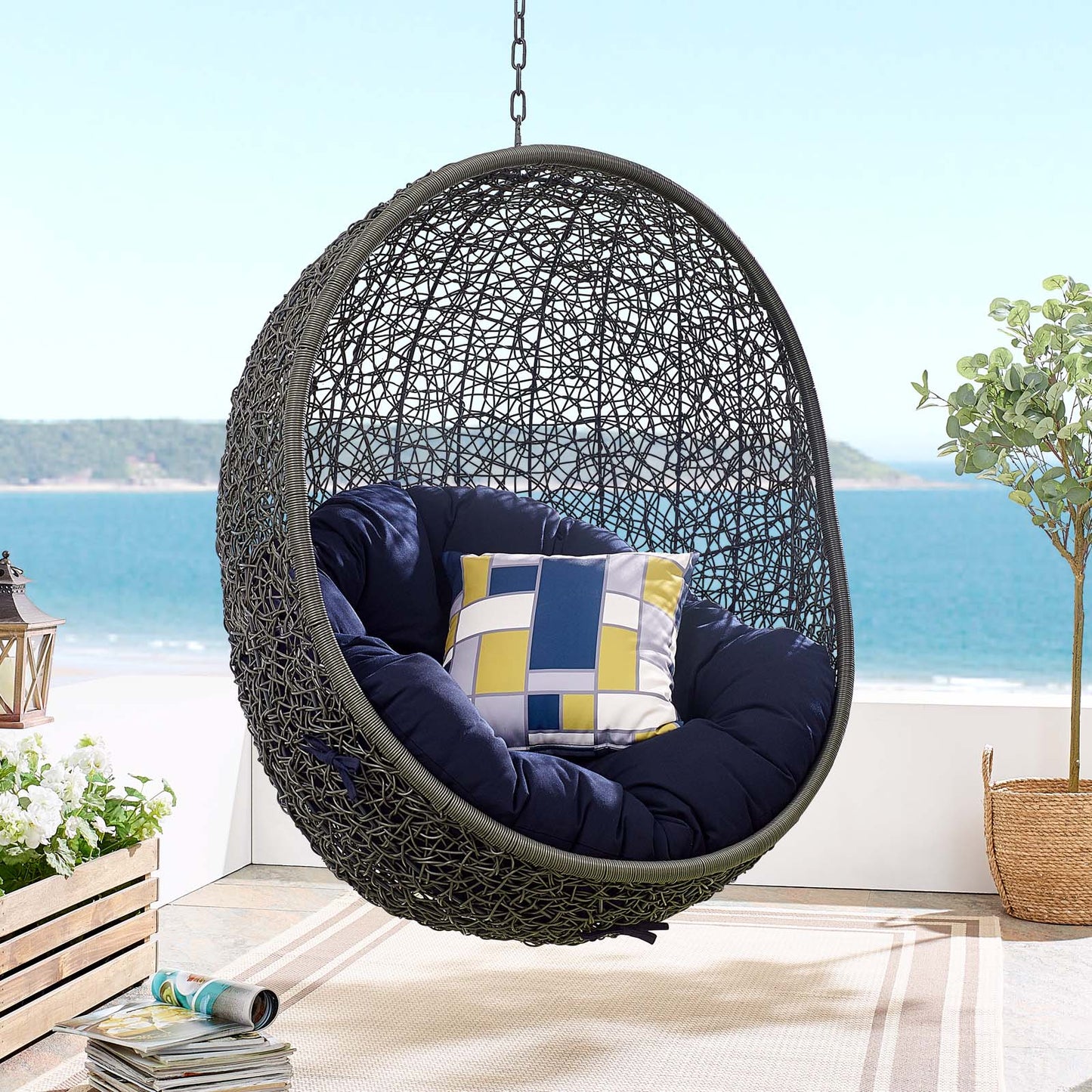 Hide Sunbrella® Fabric Swing Outdoor Patio Lounge Chair Without Stand, Grey Gray Blue Navy, 18243