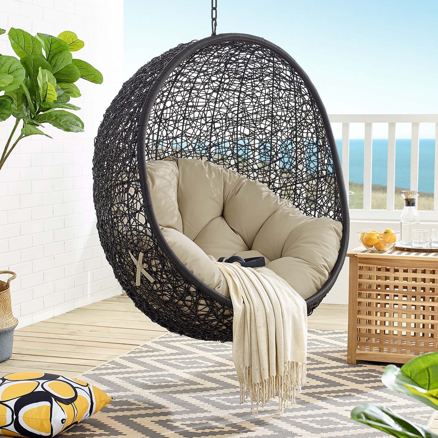 Encase Sunbrella® Fabric Swing Outdoor Patio Lounge Chair Without Stand, Black Beige, 18249