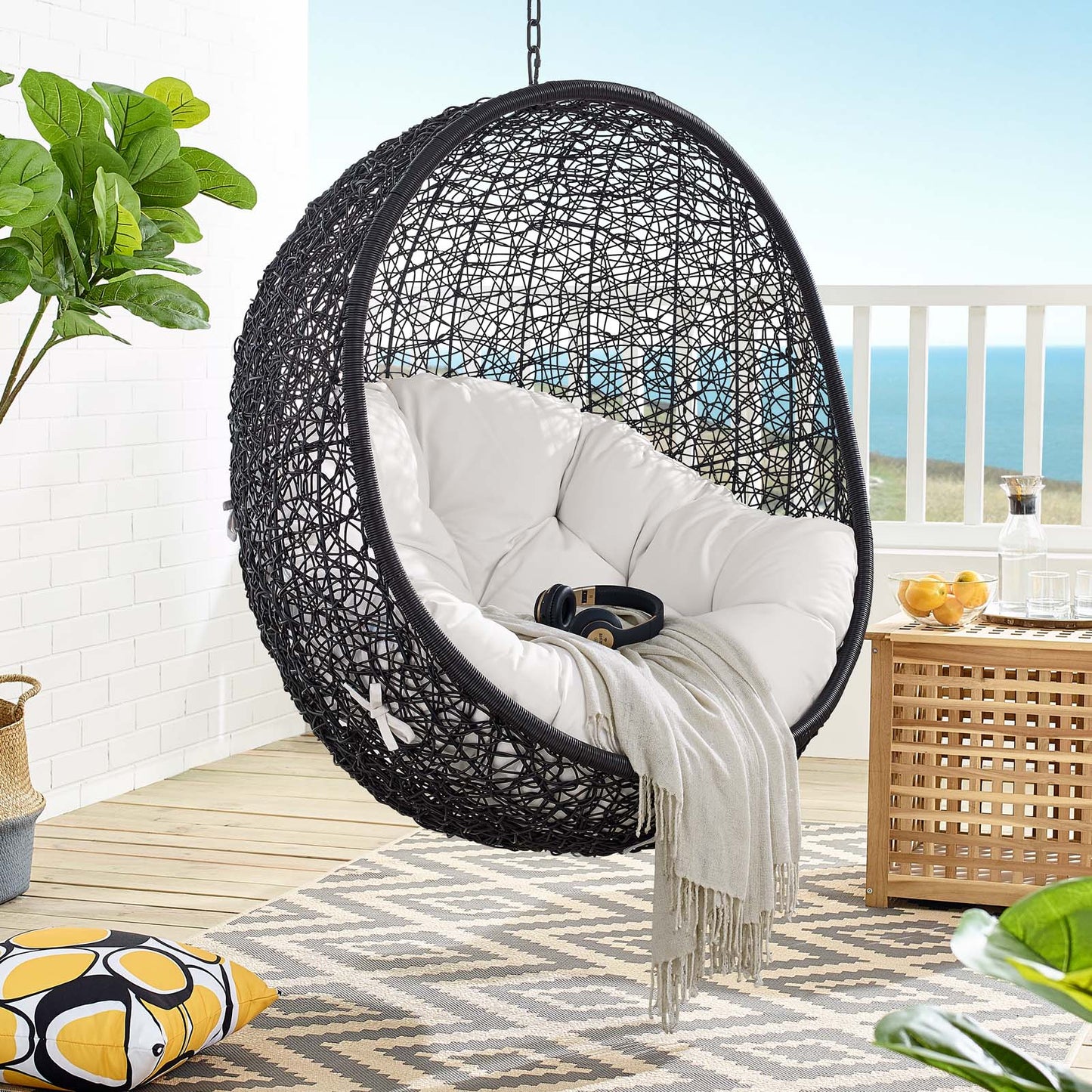 Encase Sunbrella® Fabric Swing Outdoor Patio Lounge Chair Without Stand, Black White, 18252