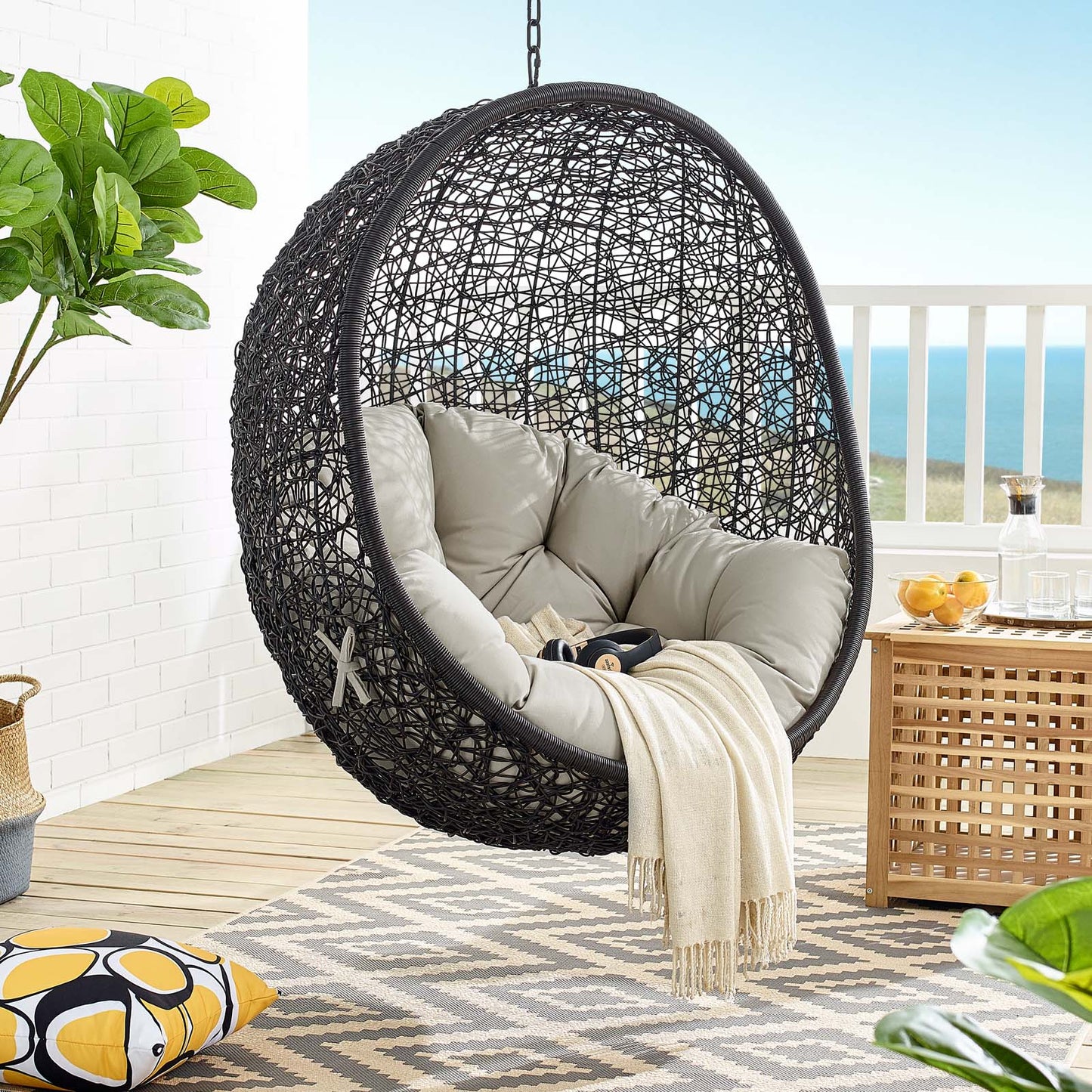 Encase Swing Outdoor Patio Lounge Chair Without Stand, Black Beige, 18253