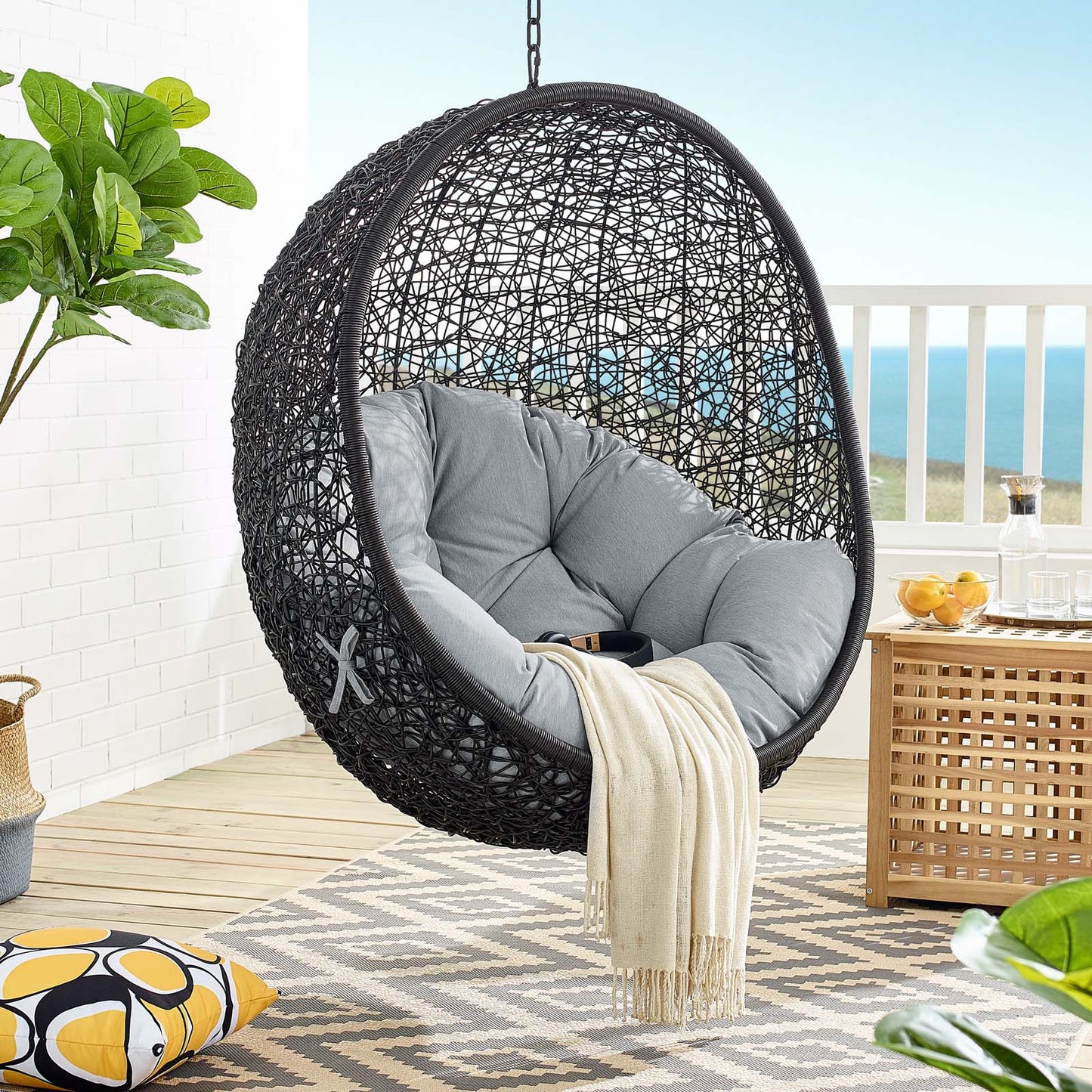 Encase Swing Outdoor Patio Lounge Chair Without Stand, Black Grey Gray, 18254