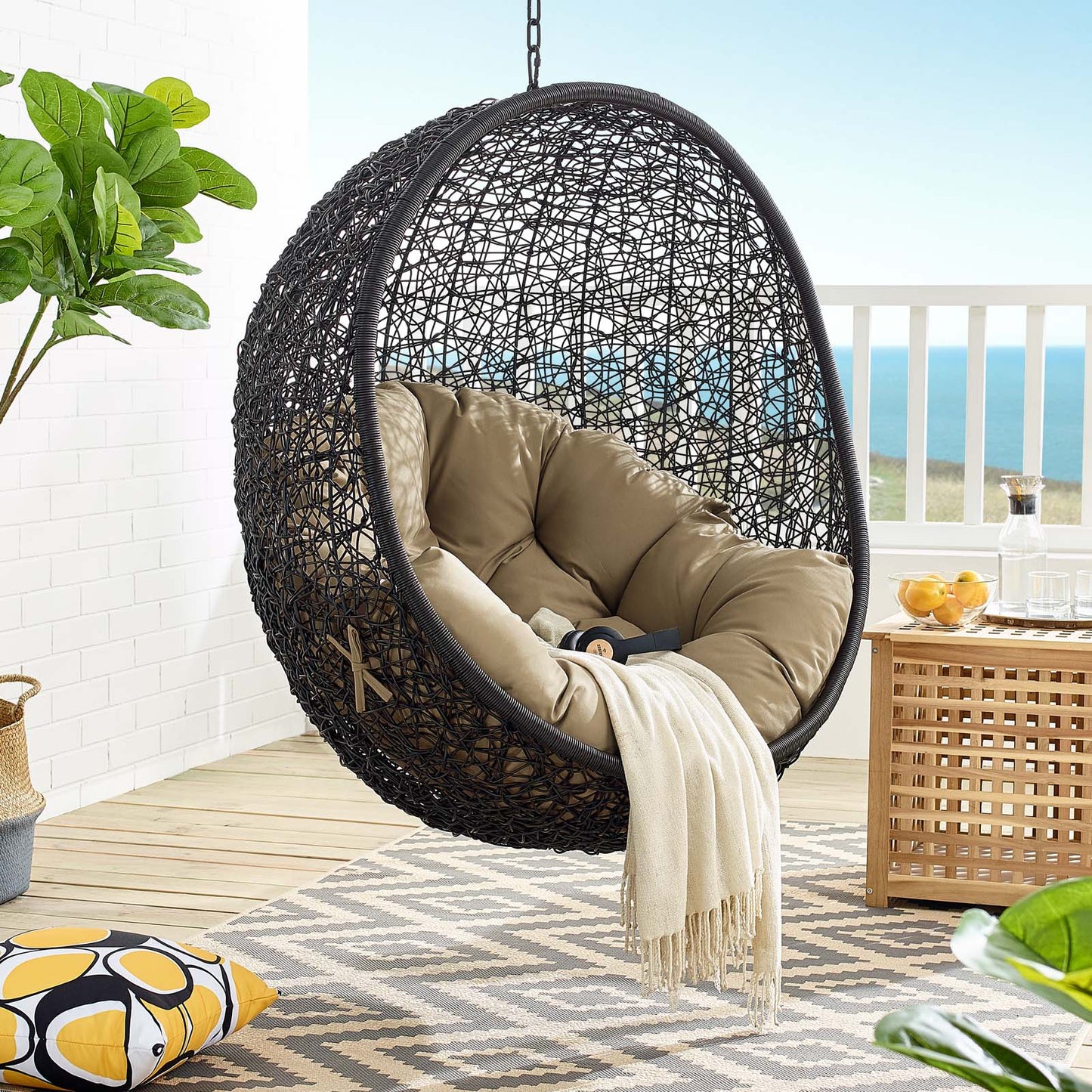Encase Swing Outdoor Patio Lounge Chair Without Stand, Black Brown, 18255