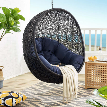 Encase Swing Outdoor Patio Lounge Chair Without Stand, Black Navy Blue, 18256