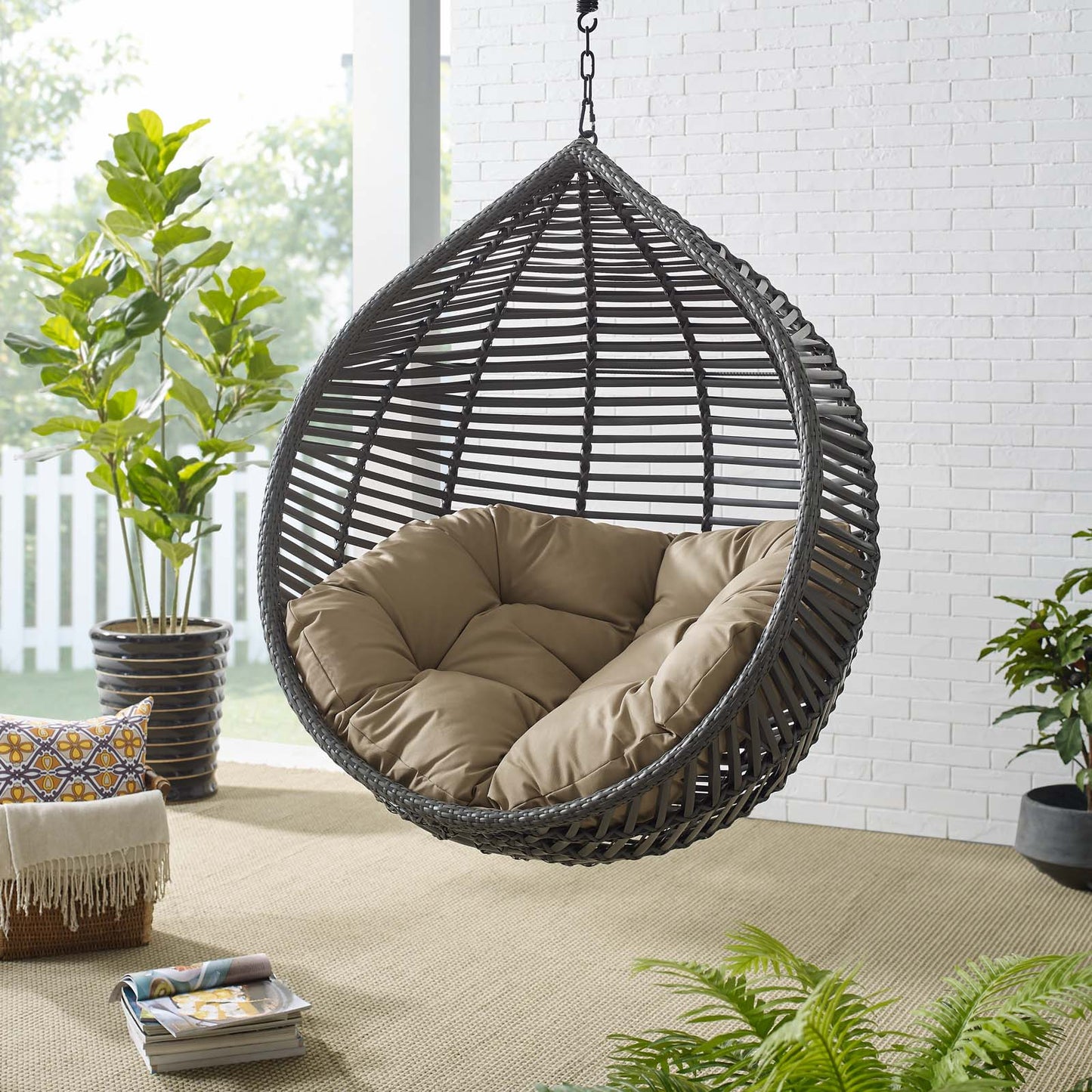 Garner Teardrop Outdoor Patio Swing Chair Without Stand, Grey Gray Brown, 18263