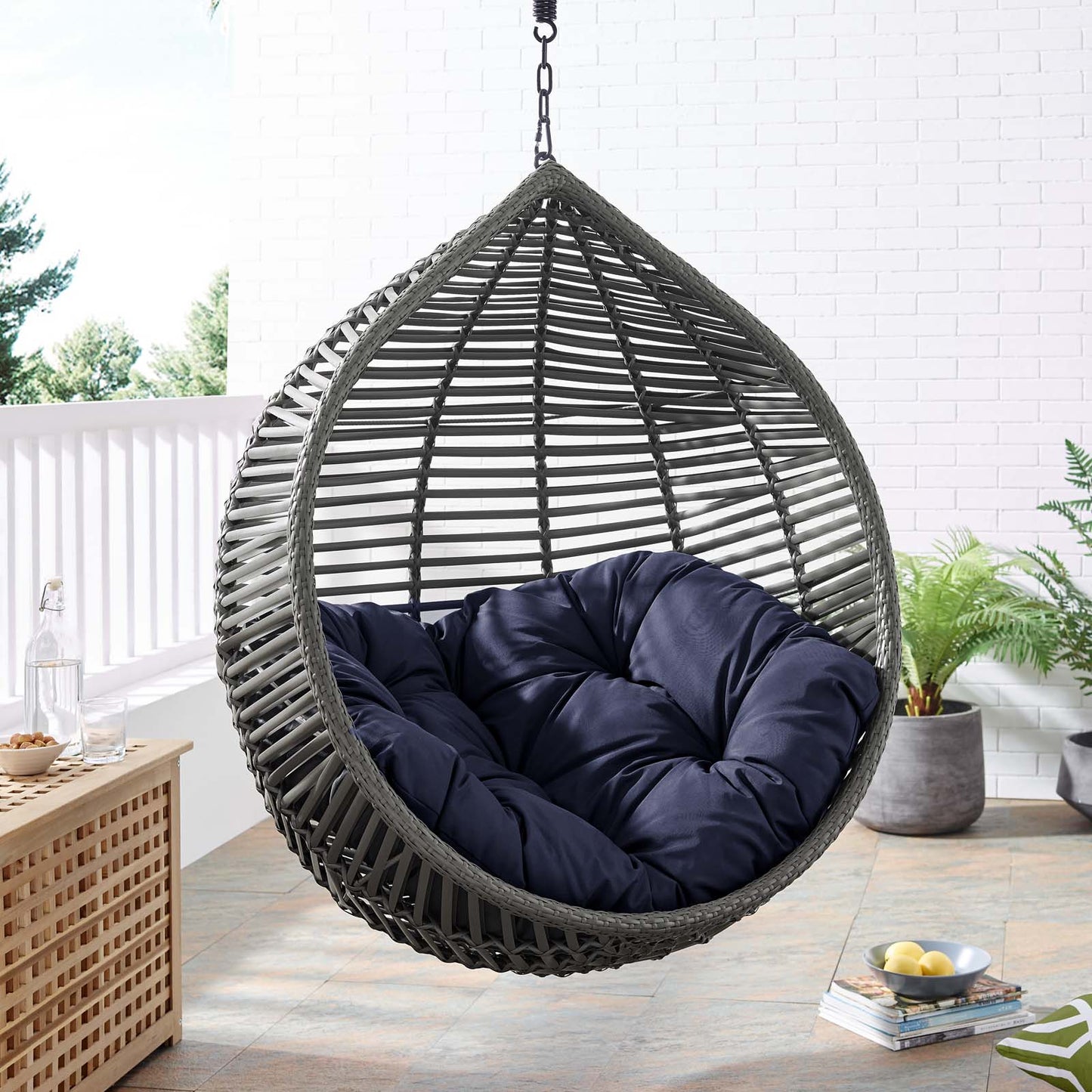 Garner Teardrop Outdoor Patio Swing Chair Without Stand, Grey Gray Blue Navy, 18264