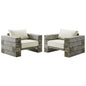 Manteo Rustic Coastal Outdoor Patio Sunbrella® Lounge Armchair Set of 2, Simulated Wood, Light Grey Gray Beige, 18268
