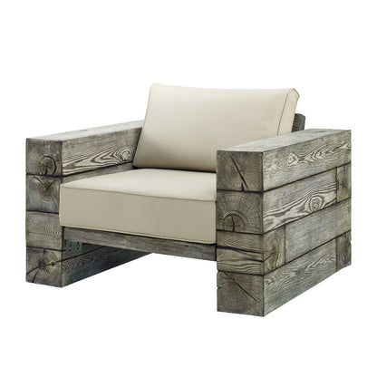 Manteo Rustic Coastal Outdoor Patio Sunbrella® Lounge Armchair Set of 2, Simulated Wood, Light Grey Gray Beige, 18268