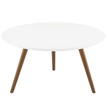Lippa 28" Round Wood Top Coffee Table with Tripod Base, Wood Metal Steel, White Natural Walnut, 17879