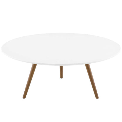Lippa 36" Round Wood Top Coffee Table with Tripod Base, Wood Metal Steel, White Natural Walnut, 17880