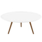 Lippa 36" Round Wood Top Coffee Table with Tripod Base, Wood Metal Steel, White Natural Walnut, 17880