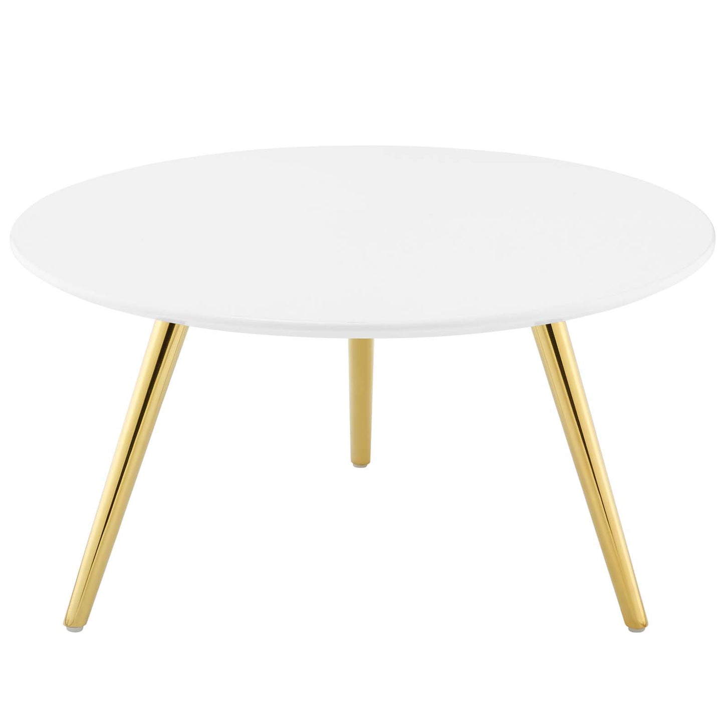 Lippa 28" Round Wood Top Coffee Table with Tripod Base, Wood Metal Steel, Gold White, 17883