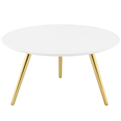 Lippa 28" Round Wood Top Coffee Table with Tripod Base, Wood Metal Steel, Gold White, 17883