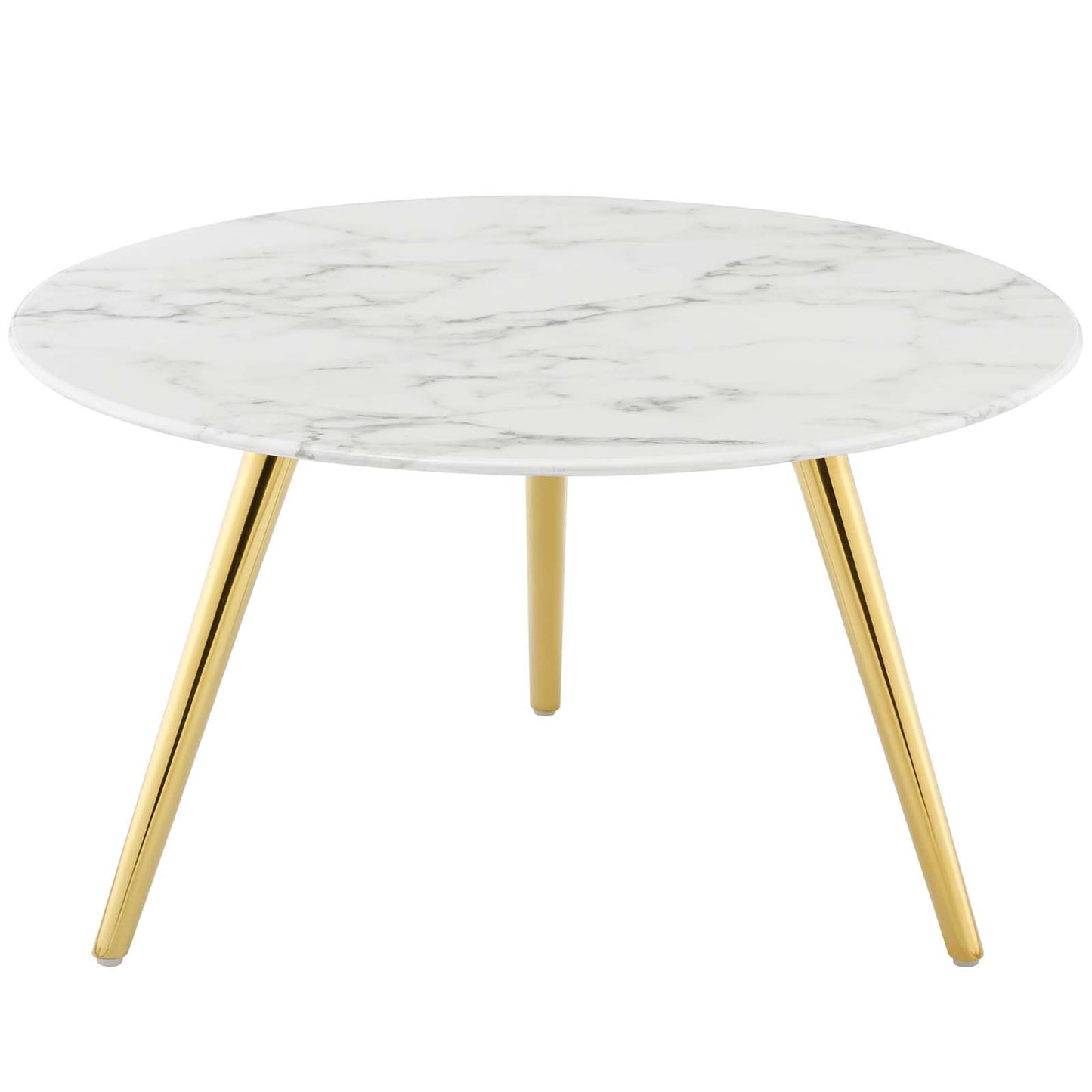 Lippa 28" Round Artificial Marble Coffee Table with Tripod Base, Artificial Marble Stone Metal, Gold White, 17885