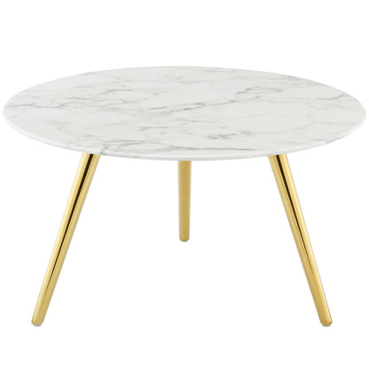Lippa 28" Round Artificial Marble Coffee Table with Tripod Base, Artificial Marble Stone Metal, Gold White, 17885