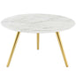 Lippa 28" Round Artificial Marble Coffee Table with Tripod Base, Artificial Marble Stone Metal, Gold White, 17885