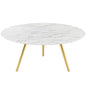 Lippa 36" Round Artificial Marble Coffee Table with Tripod Base, Wood Metal Stainless Steel, Gold White, 17886