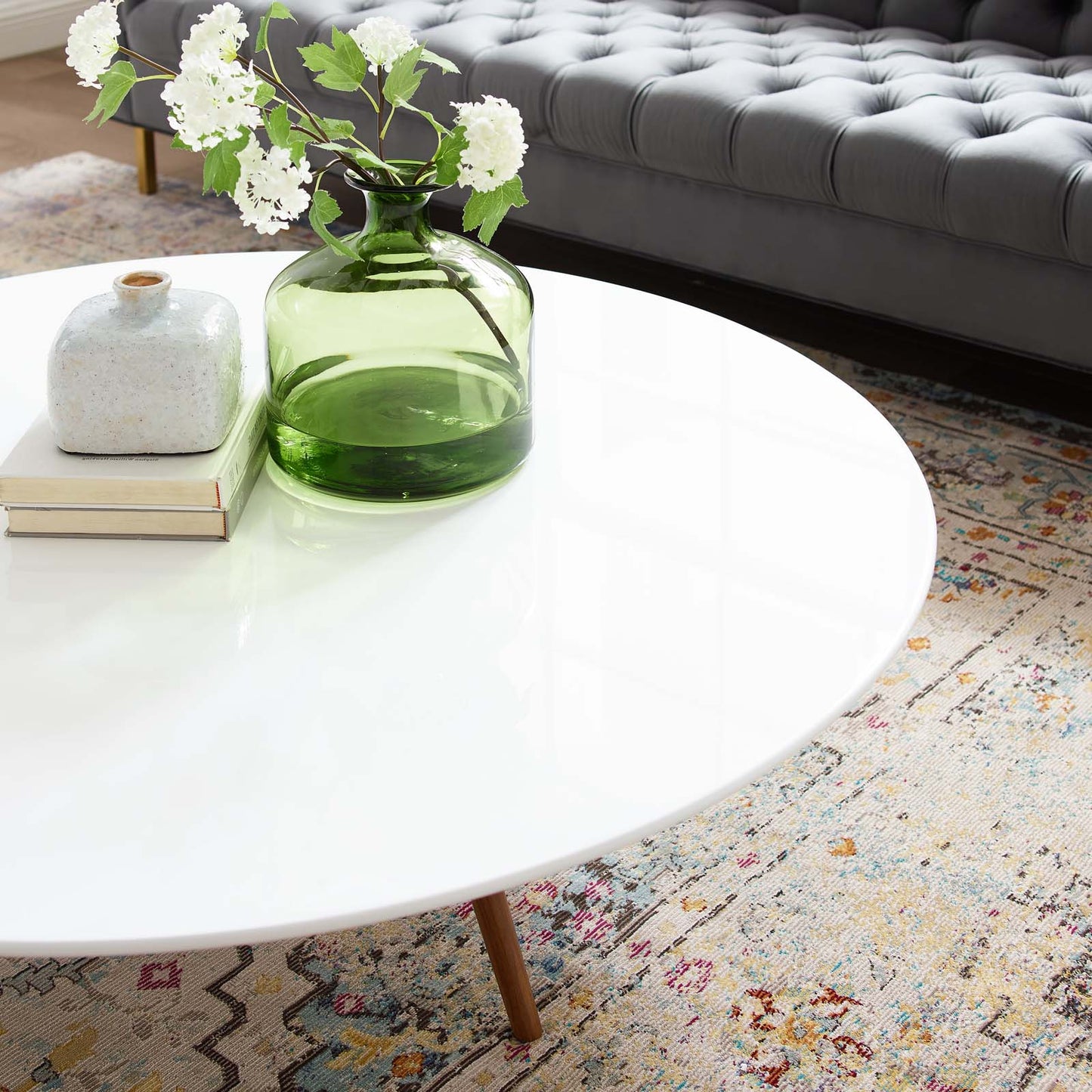 Lippa 47" Round Wood Top Coffee Table with Tripod Base, Wood Metal Steel, White Natural Walnut, 17888
