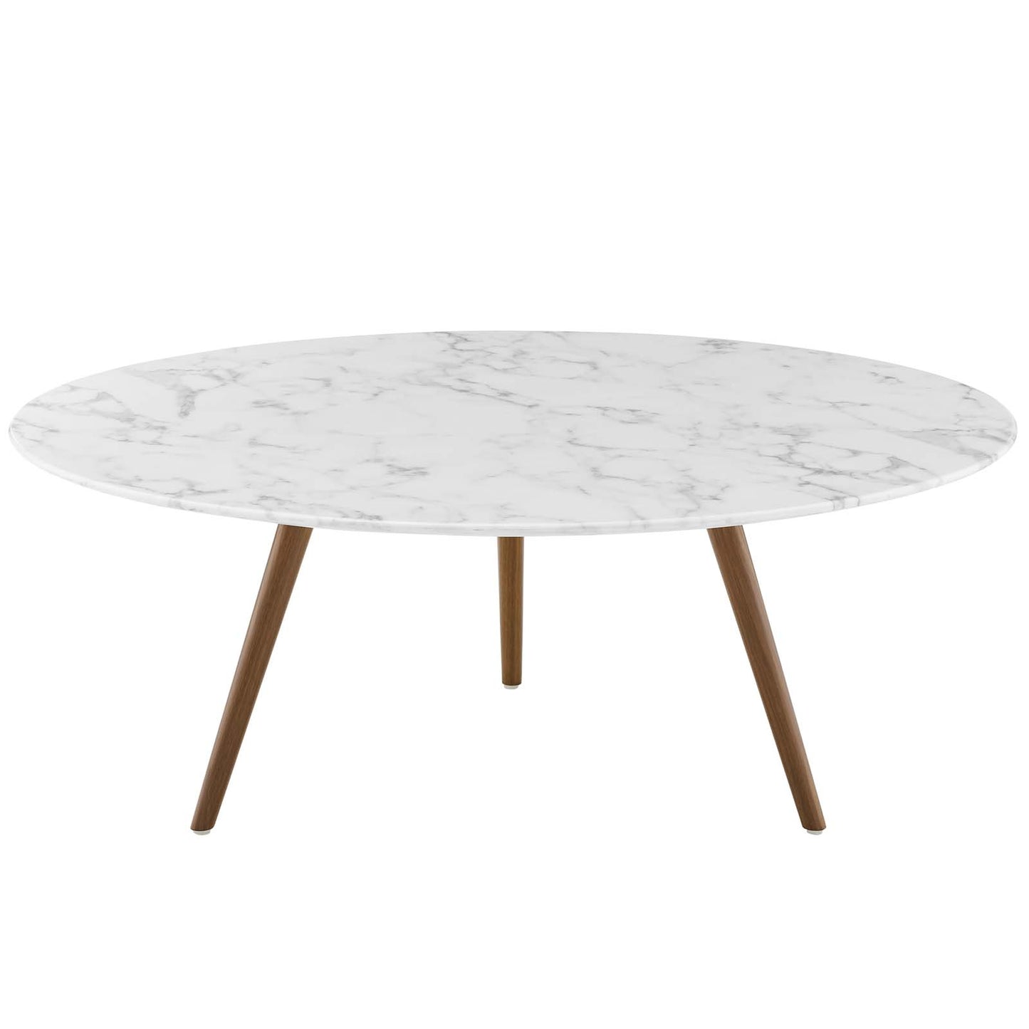 Lippa 40" Round Artificial Marble Coffee Table with Tripod Base, Artificial Marble Stone Metal, White Natural Walnut, 17889