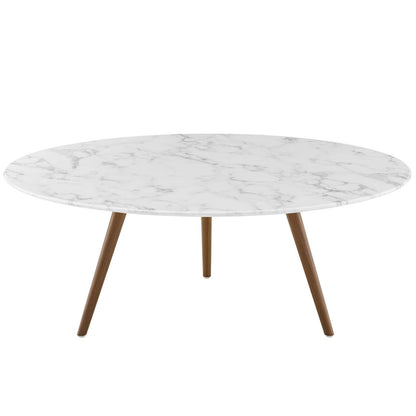 Lippa 40" Round Artificial Marble Coffee Table with Tripod Base, Artificial Marble Stone Metal, White Natural Walnut, 17889