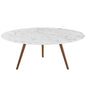 Lippa 40" Round Artificial Marble Coffee Table with Tripod Base, Artificial Marble Stone Metal, White Natural Walnut, 17889