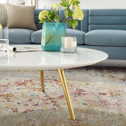 Lippa 40" Round Wood Top Coffee Table with Tripod Base, Wood Metal Stainless Steel, Gold White, 17891
