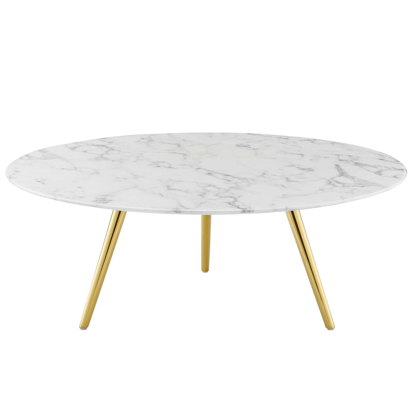 Lippa 40" Round Artificial Marble Coffee Table with Tripod Base, Wood Metal Stainless Steel, Gold White, 17893