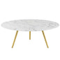 Lippa 40" Round Artificial Marble Coffee Table with Tripod Base, Wood Metal Stainless Steel, Gold White, 17893