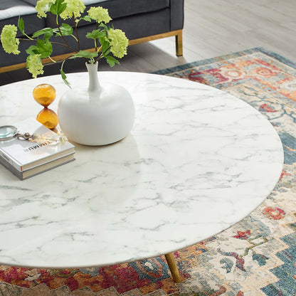 Lippa 47" Round Artificial Marble Coffee Table with Tripod Base, Artificial Marble Stone Metal, Gold White, 17894