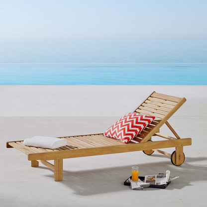 Hatteras Outdoor Patio Eucalyptus Wood Chaise Lounge Chair, Wood, Brown Natural, 18273