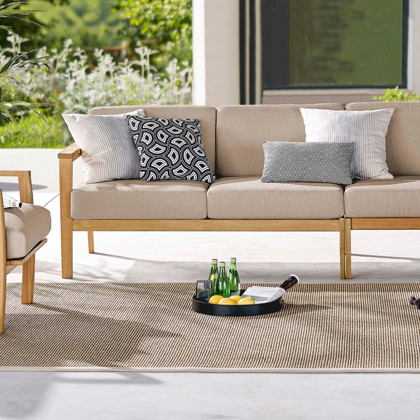 Sedona Outdoor Patio Eucalyptus Wood Right-Facing Loveseat, Wood, Brown Natural Taupe Gray, 18275