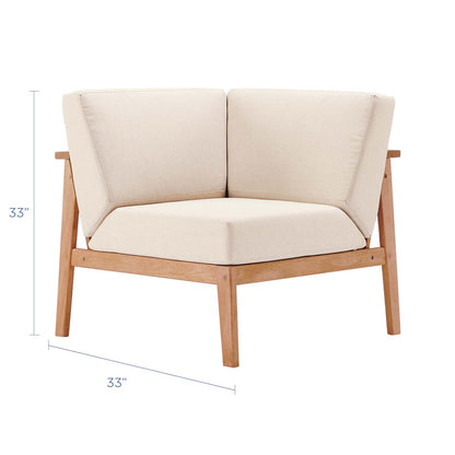 Sedona Outdoor Patio Eucalyptus Wood Sectional Sofa Corner Chair, Wood, Brown Natural Taupe Gray, 18276