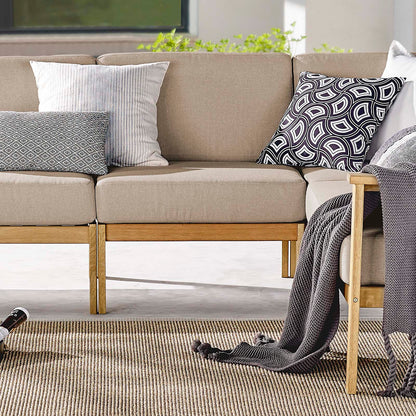 Sedona Outdoor Patio Eucalyptus Wood Sectional Sofa Armless Chair, Wood, Brown Natural Taupe Gray, 18277