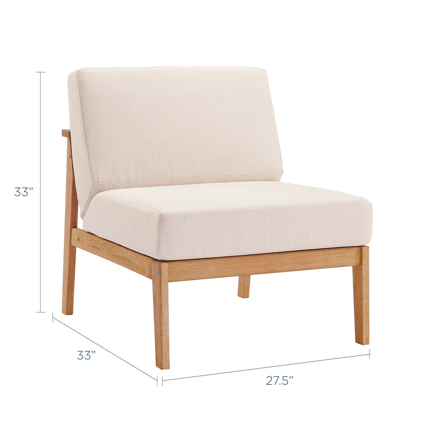 Sedona Outdoor Patio Eucalyptus Wood Sectional Sofa Armless Chair, Wood, Brown Natural Taupe Gray, 18277
