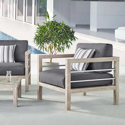 Wiscasset Outdoor Patio Acacia Wood Armchair, Wood, Light Grey Gray, 18279