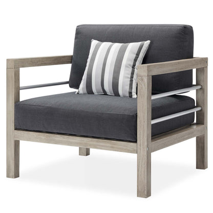 Wiscasset Outdoor Patio Acacia Wood Armchair, Wood, Light Grey Gray, 18279