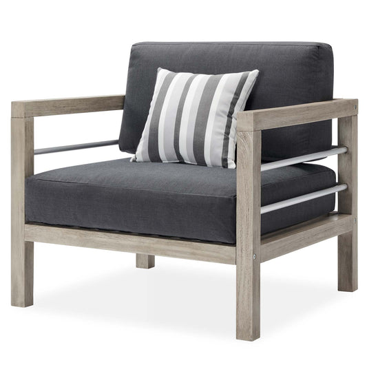 Wiscasset Outdoor Patio Acacia Wood Armchair, Wood, Light Grey Gray, 18279