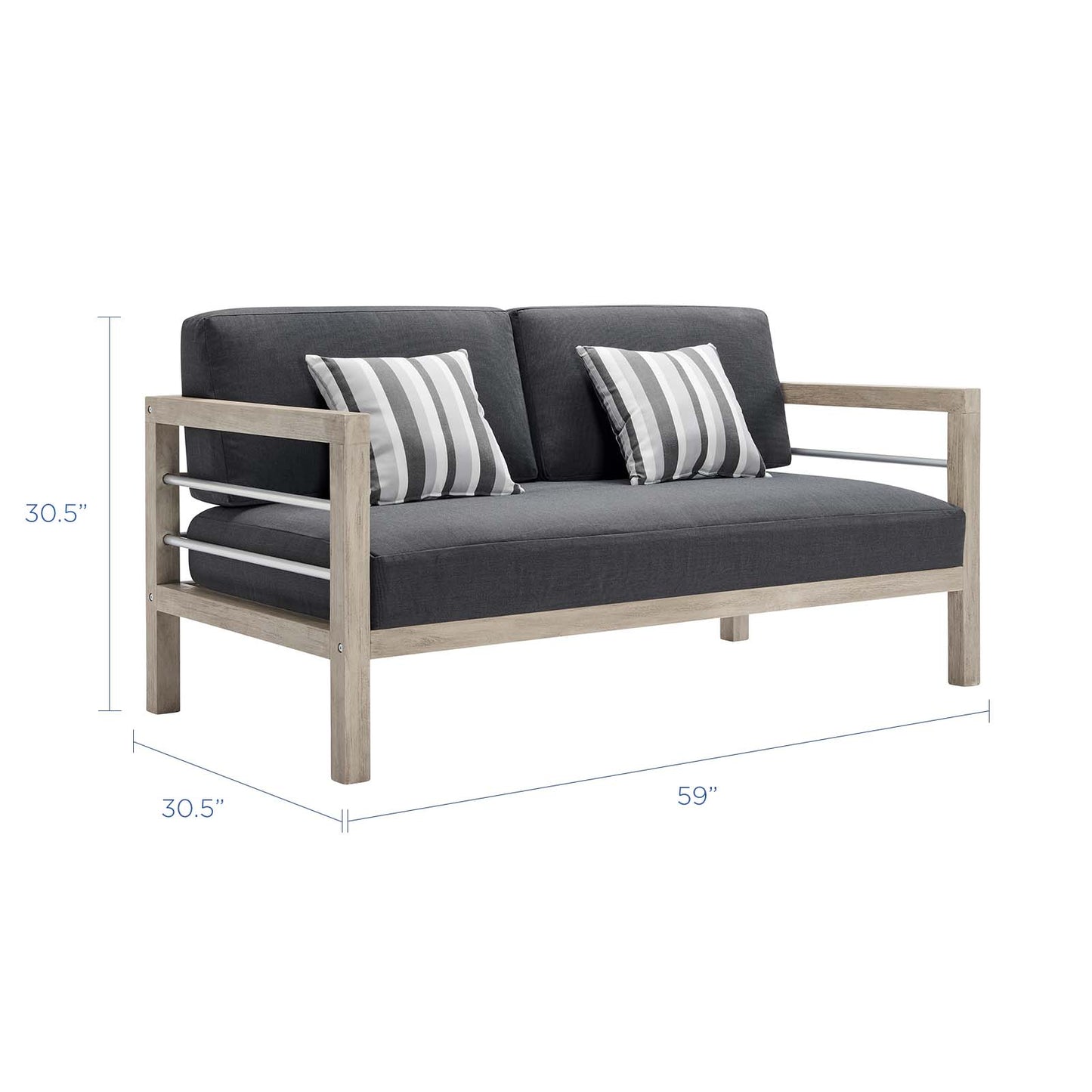 Wiscasset Outdoor Patio Acacia Wood Loveseat, Wood, Light Grey Gray, 18280