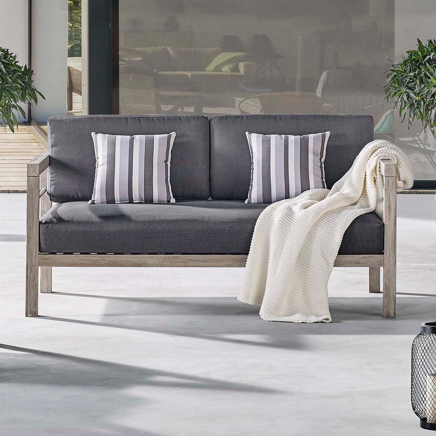 Wiscasset Outdoor Patio Acacia Wood Loveseat, Wood, Light Grey Gray, 18280