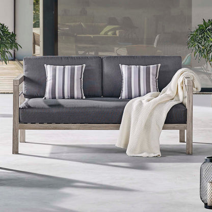 Wiscasset Outdoor Patio Acacia Wood Loveseat, Wood, Light Grey Gray, 18280