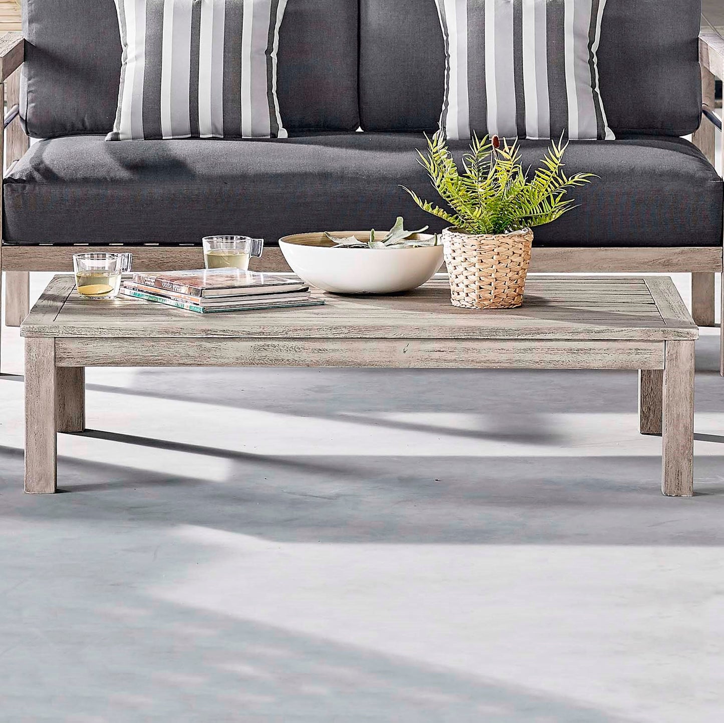 Wiscasset Outdoor Patio Acacia Wood Coffee Table, Wood, Light Grey Gray, 18281