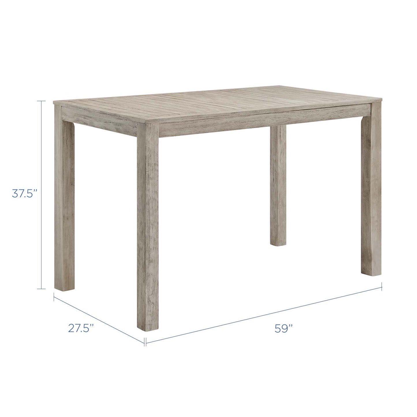 Wiscasset 59" Outdoor Patio Acacia Wood Bar Table, Wood, Light Grey Gray, 18282