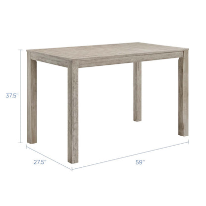 Wiscasset 59" Outdoor Patio Acacia Wood Bar Table, Wood, Light Grey Gray, 18282