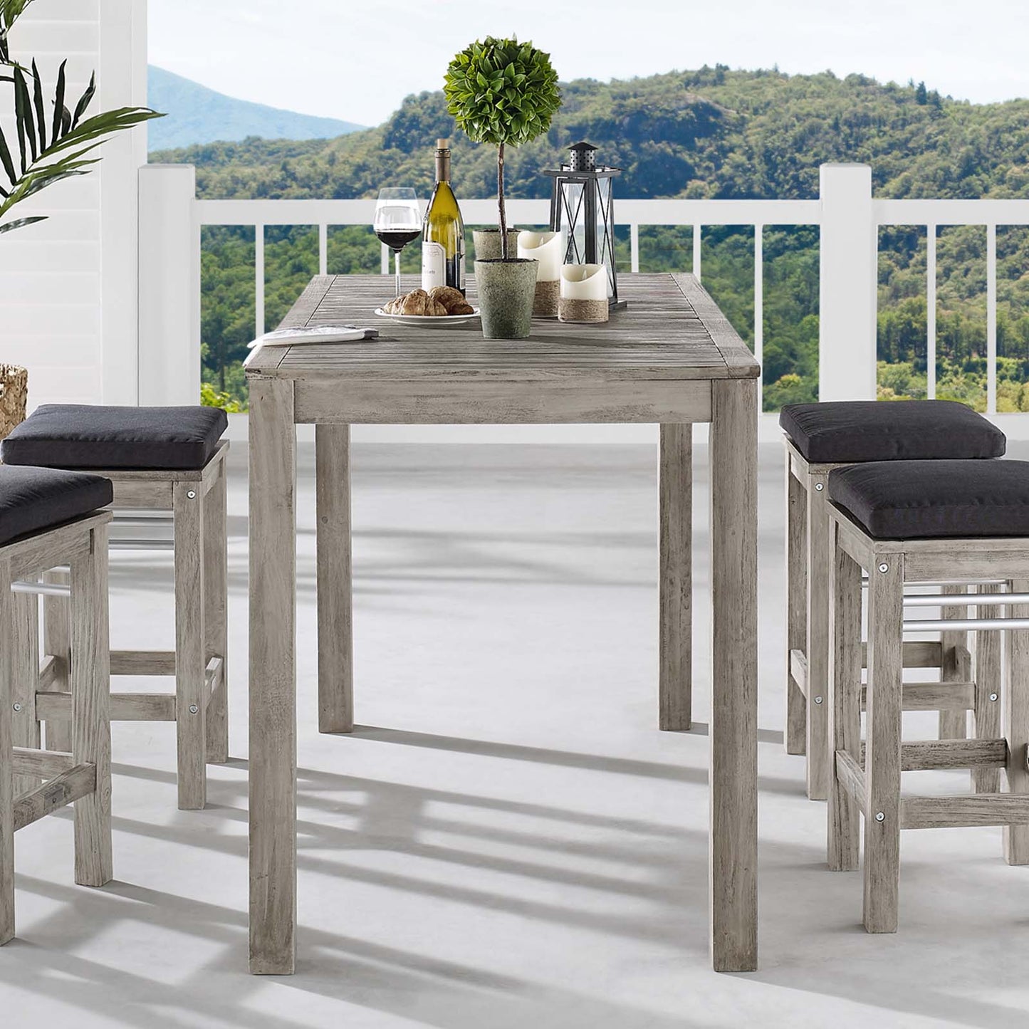 Wiscasset 59" Outdoor Patio Acacia Wood Bar Table, Wood, Light Grey Gray, 18282