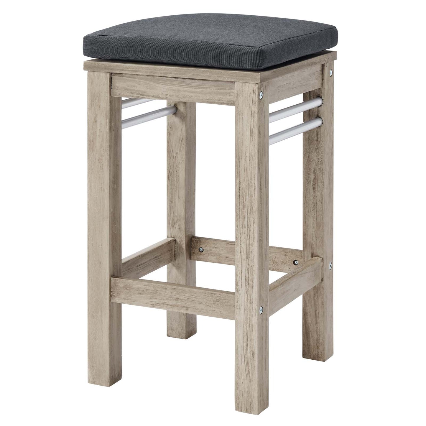 Wiscasset Outdoor Patio Acacia Wood Bar Stool, Wood, Light Grey Gray, 18283