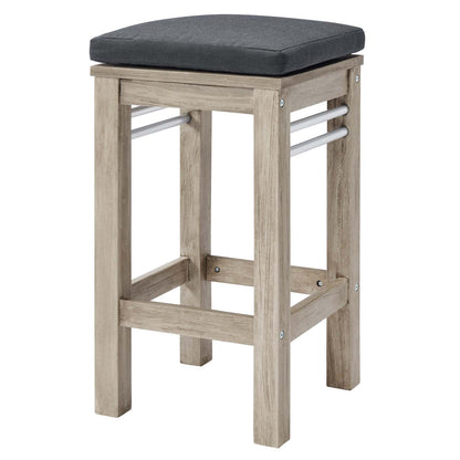 Wiscasset Outdoor Patio Acacia Wood Bar Stool, Wood, Light Grey Gray, 18283