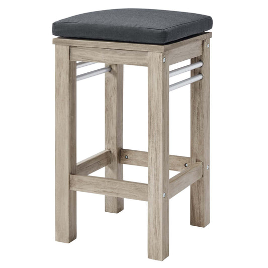 Wiscasset Outdoor Patio Acacia Wood Bar Stool, Wood, Light Grey Gray, 18283