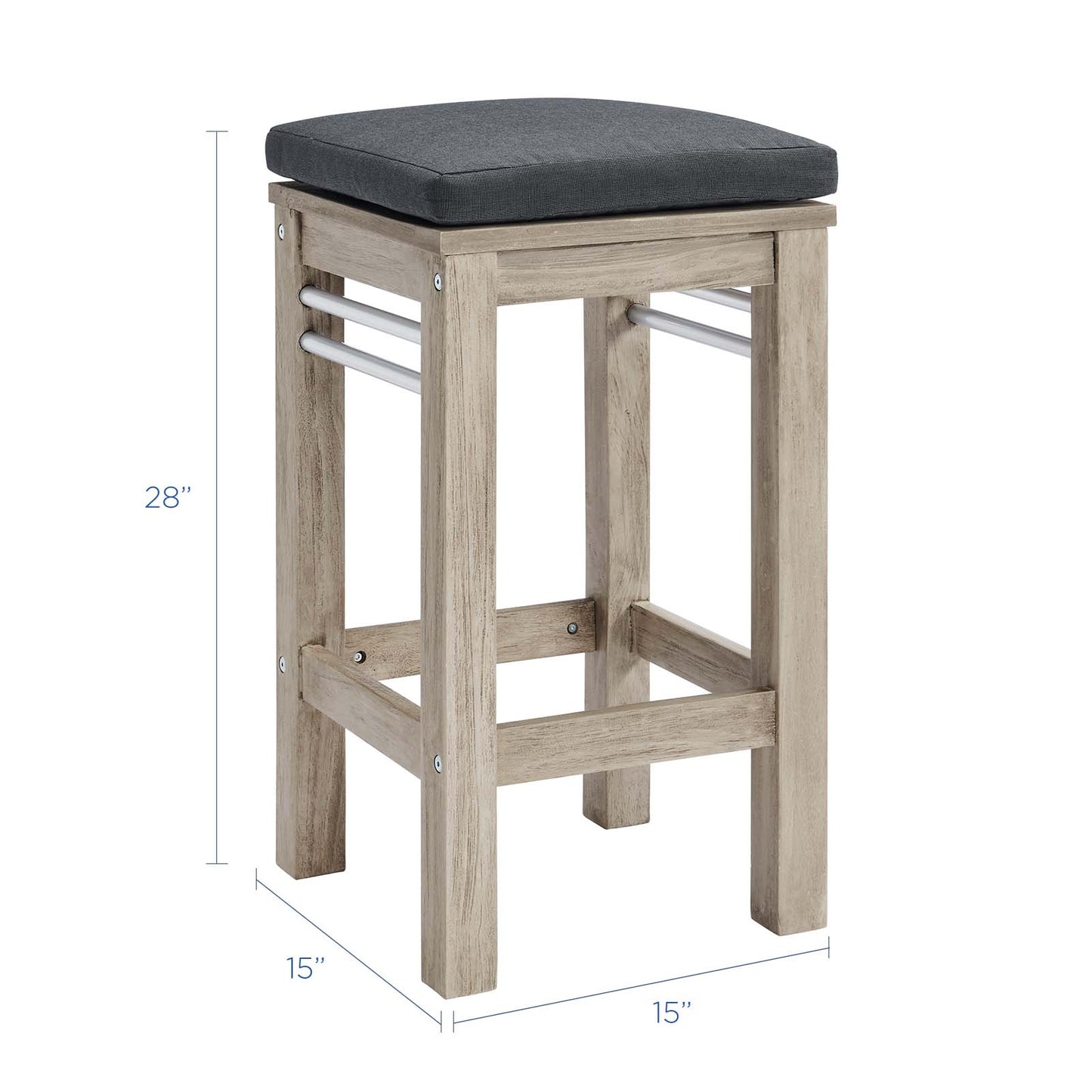 Wiscasset Outdoor Patio Acacia Wood Bar Stool, Wood, Light Grey Gray, 18283