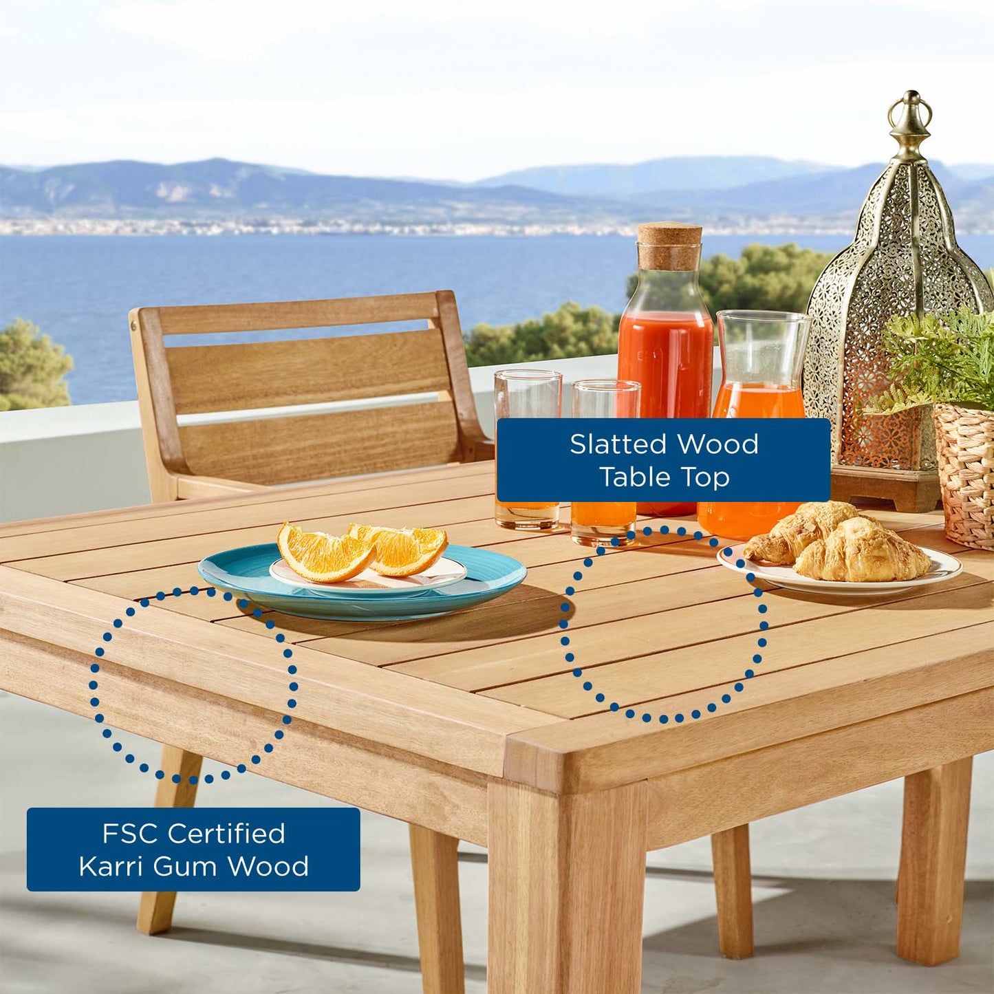 Portsmouth 63" Karri Wood Outdoor Patio Dining Table, Wood, Brown Natural, 18284