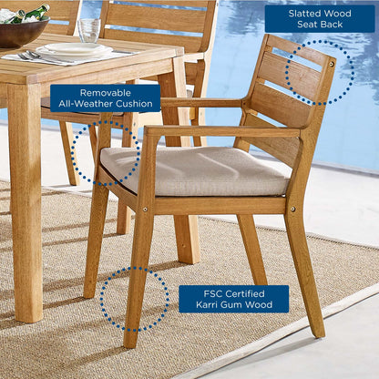 Portsmouth Karri Wood Outdoor Patio Dining Armchair, Wood, Brown Natural Taupe Gray, 18285