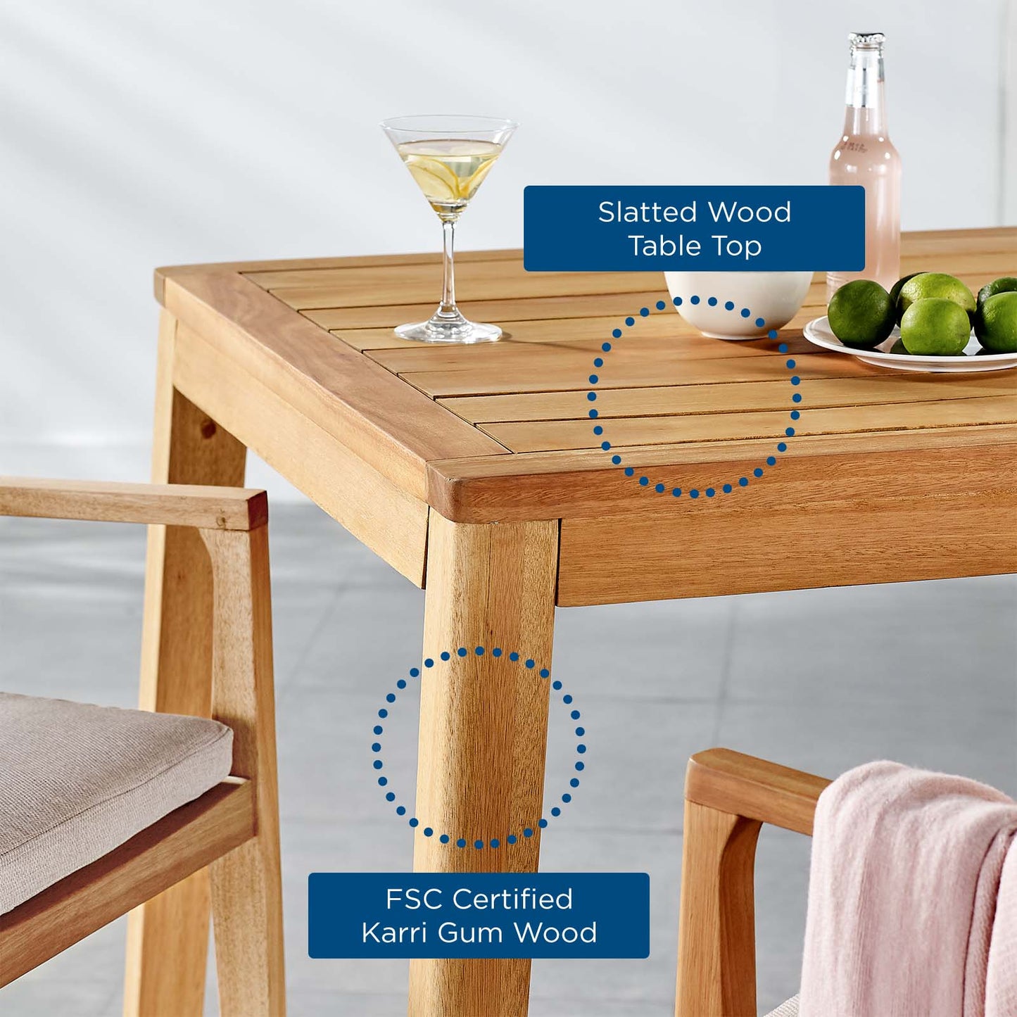 Portsmouth Karri Wood Outdoor Patio Bar Table, Wood, Brown Natural, 18286